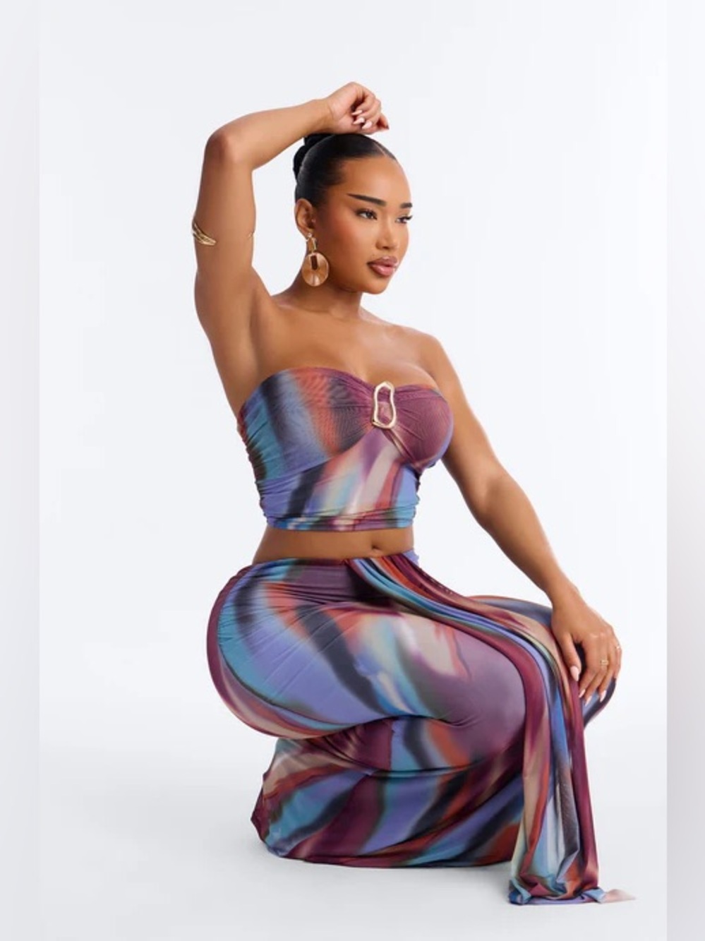 Fashion Nova Abstract Purple Blue Rust Maxi Skirt Set - Picture 4 of 6